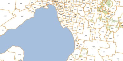 ನಕ್ಷೆ ಮೆಲ್ಬರ್ನ್ postcodes